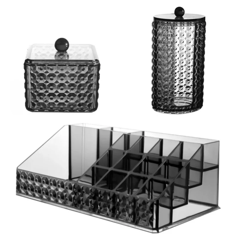 3 Kinds Optional Makeup Cotton Pads Organizer with Lid Translucent Black Plastic Makeup Swab Storage Box Lipstick Case image 6