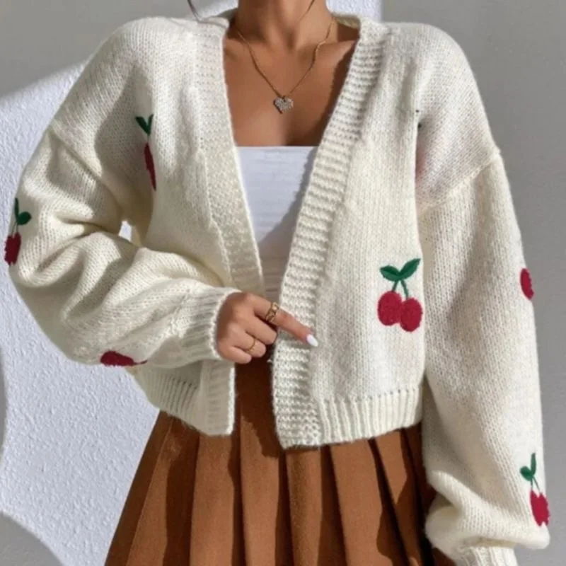 

European and American Amazon autumn and winter embroidered sweater without buttons, loose casual women's knitted cardigan