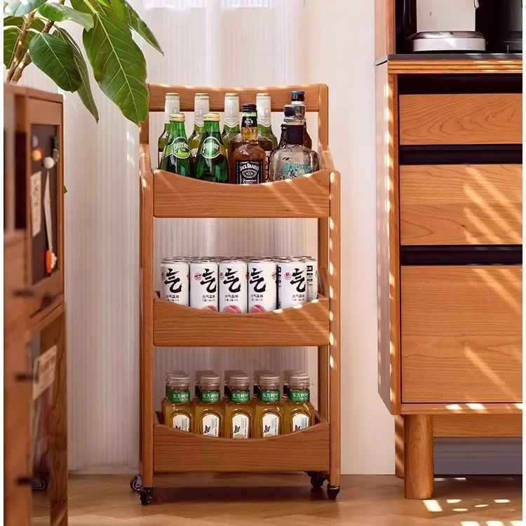 Shelf Wooden cart Living room Fruit snack display rack Kitchen removable multi-grid display rack Cherry wood