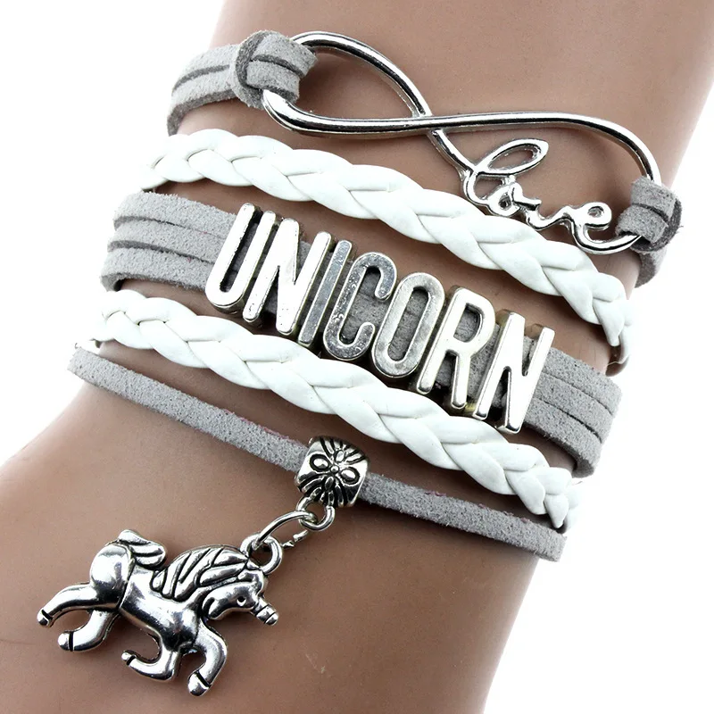 Unicorn Braided Wrap Leather Bracelet Rope Woven Pendant DIY Wristband Birthday Gift Jewelry for Women Men