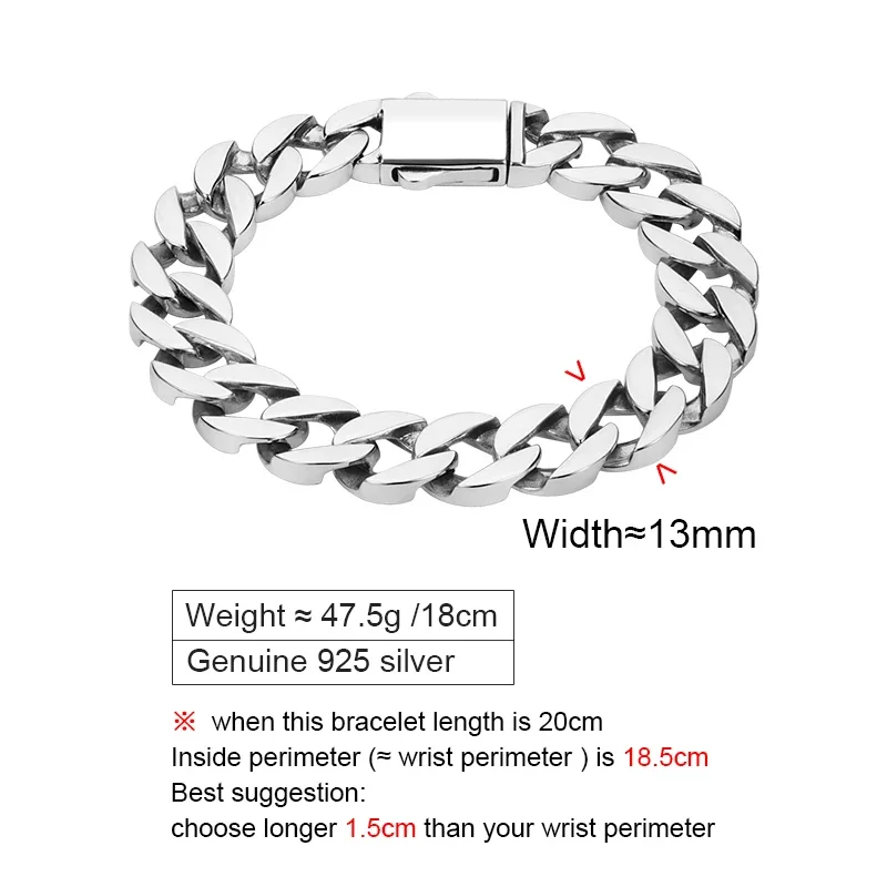 ZABRA S925 Cuban Bracelet Men's Trendy and High End, Small and Small, Simple and Dominant, Thick Chain Engraved Accessories Gift