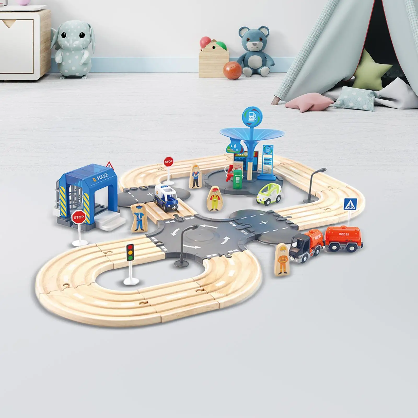 Wooden Train and Track Sets City Train Set for Kids for Girls Preschool Boys