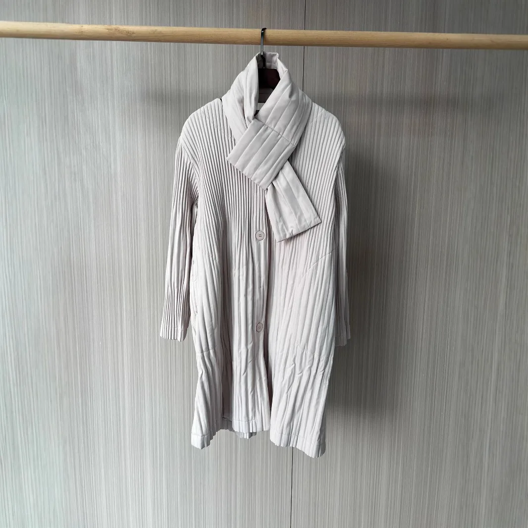 Pleats Pleated Cotton Dress Women 's High-end Middle and Long Cotton Dress Women 's High-end Thick Coat Unique Design Sense Coat