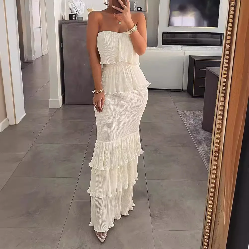 Women Chic Tassel Spaghetti Strap Long Dress Sexy Hollow Out High Waist Bodycon Vestidos Female Vacation Beach Party Robe