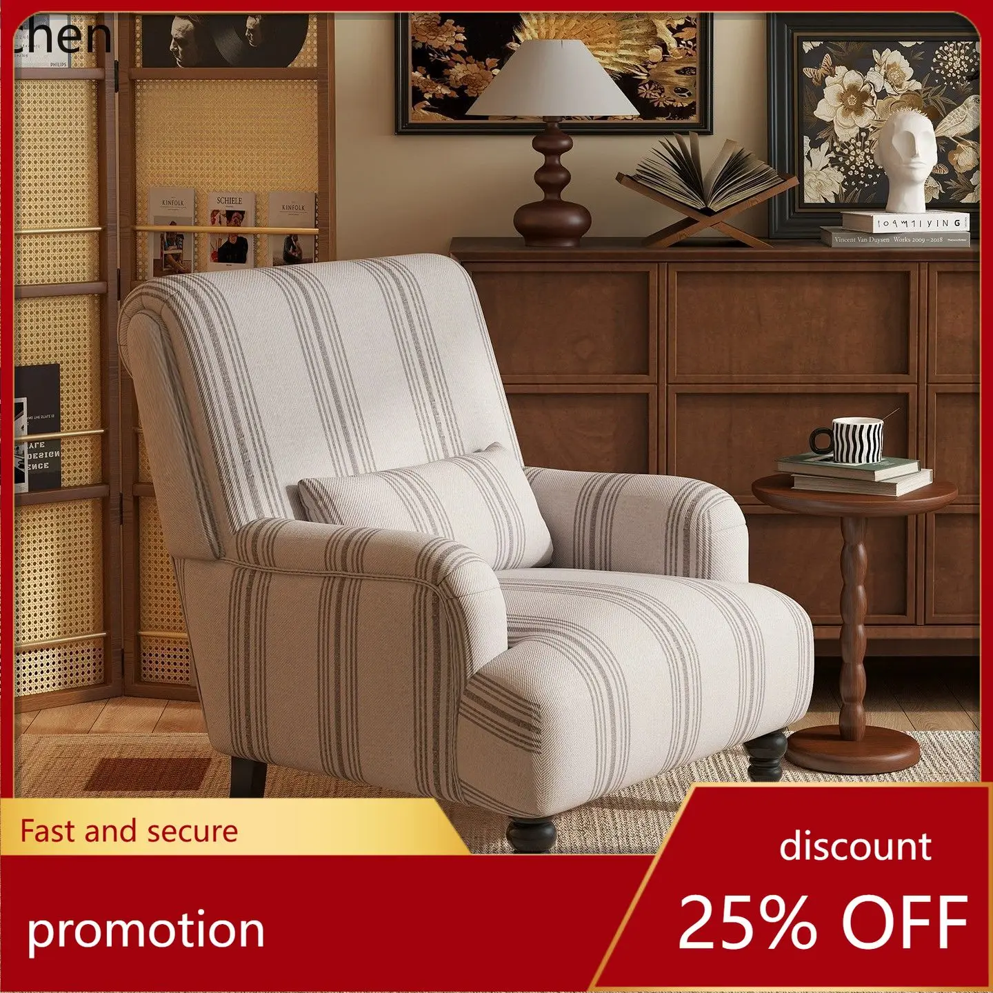 

HXL Sofa Chair Sofa Striped Cotton Linen Living Room Home Decor
