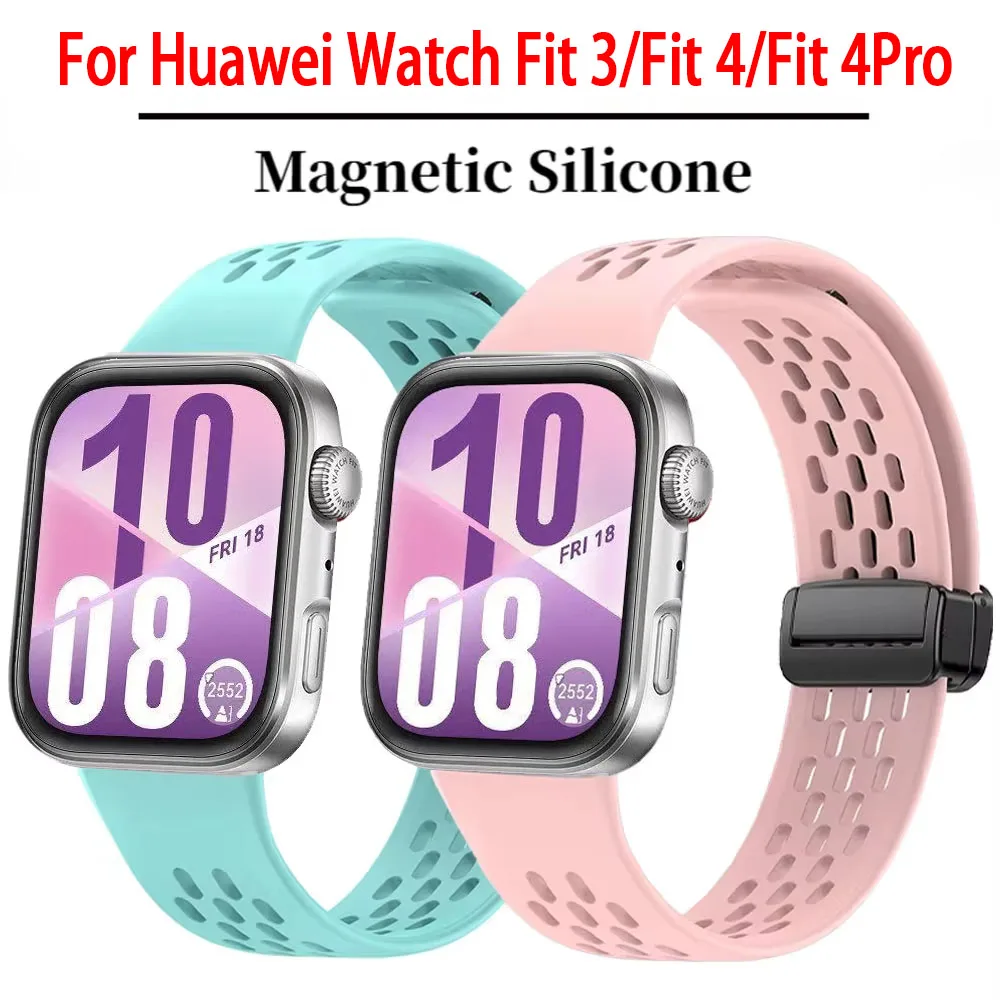 Magnetic Buckle Breathable Band For Huawei Watch Fit 3/Fit 4 Silicone Strap Wristband for Huawei Watch Fit 4 Pro Sports Bracelet