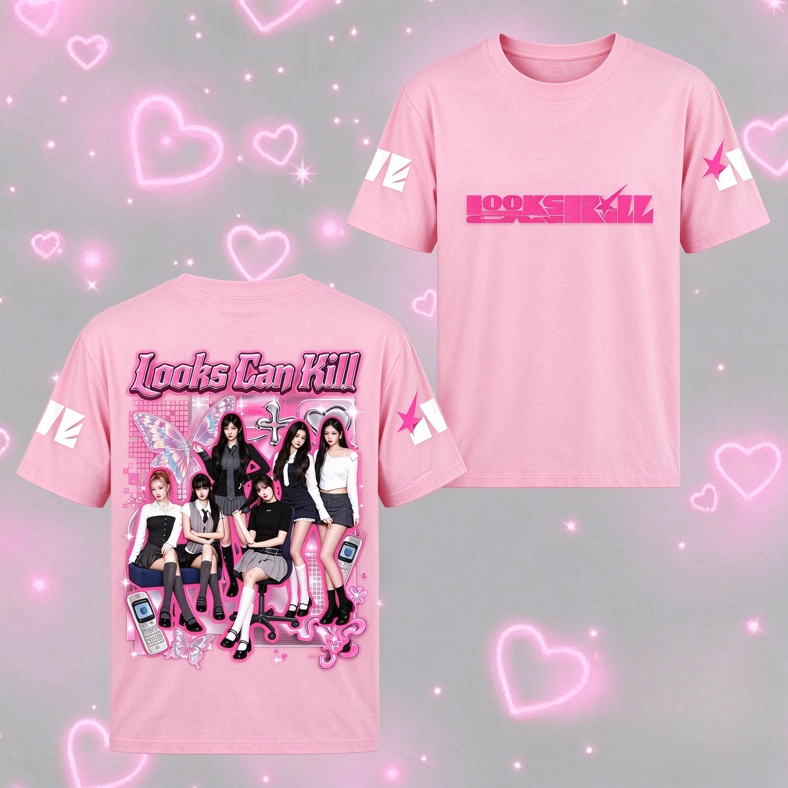 IVE 2026 New EP Looks Can Kill T Shirt Kpop Fans Merch Graphic Tee Vintage Y2K Style Front And Back Print Pink Aesthetic Short