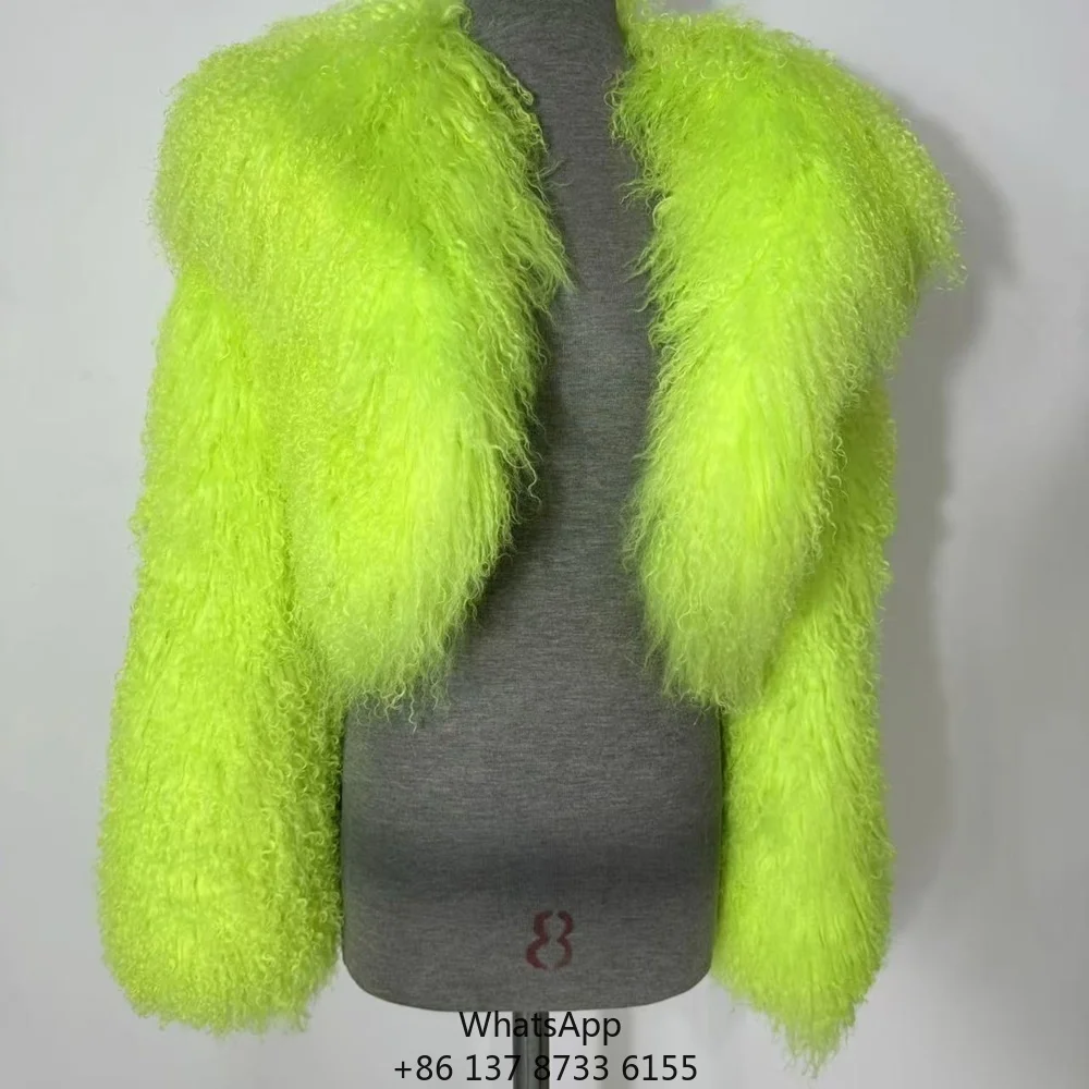 

Factory Wholesale Supply Women Winter Fashionable Tibetan Lamb Fur Jacket Custom Colors Real Mongolian Fur Coat For Ladies