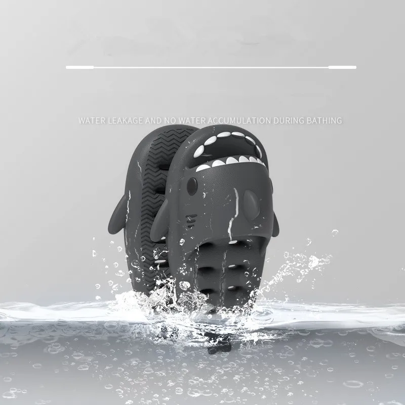 Fishbone Hollowed-out Shark Slippers Women Bathroom Thick Sole Slippers Women's Anti-slip Quick-drying Lovers Slippers Men