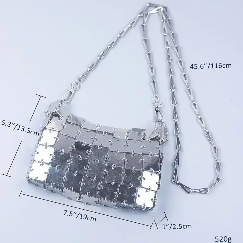 Fashionable Silver Gold  Metal Sequin Square Evening Bag for Women Designer Ladies Hollow Clutch Female Handmade Lipstick Pouch