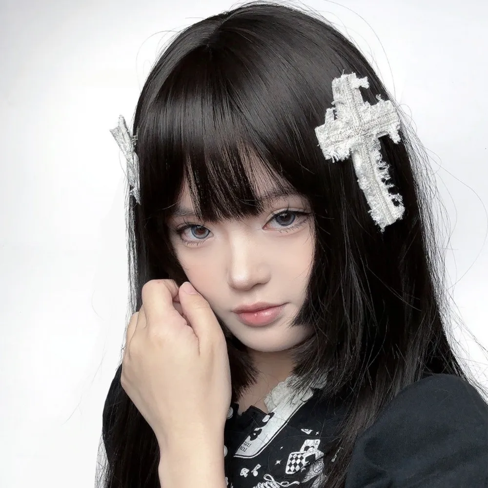 

Винтажная заколка для волос с крестом Y2K, цепочки для субкультуры, кружевные крестики, заколка для волос в форме сердца, Лолита, панк, готическая заколка для волос для девочек