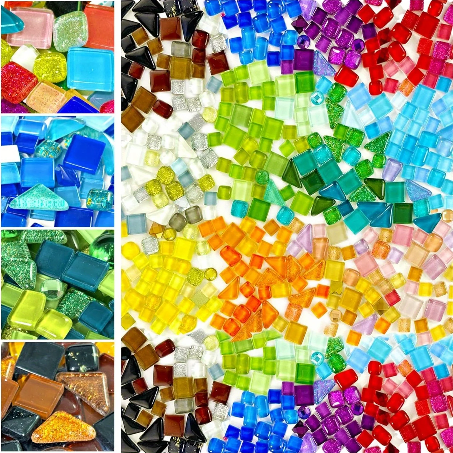 200g Glass Mosaic Tiles for Crafts Bulk – Mini Mosaic Glass Pieces for DIY Art Projects, Home Decor, Assorted Colors and Shapes