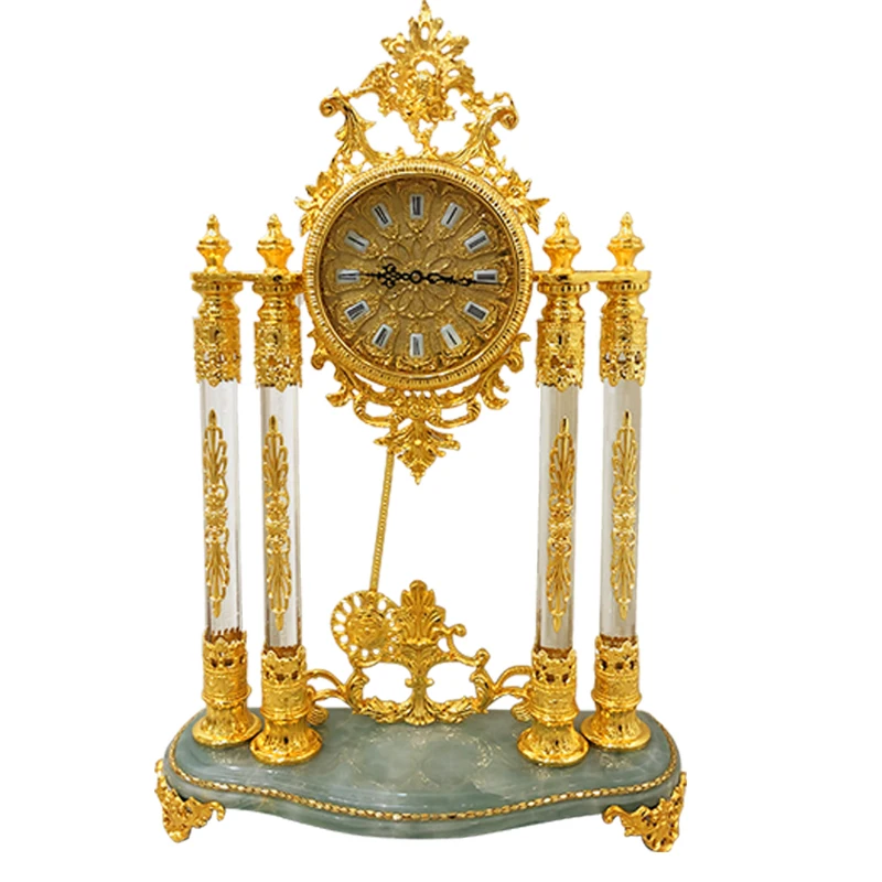 Retro and elegant small clock villa living room bedroom desktop decoration copper bell high-end handmade craftsmanship