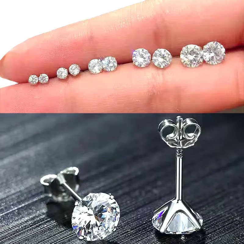 Stamp 925 Sterling Silver Stud Earrings Jewelry Clear White Cubic Zircon Sterling quality Jewelery Pure Zircon Earring Solid