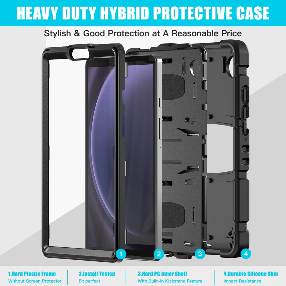 Dla Samsung Galaxy Tab A9 Plus A8 A7 Lite S6 Lite P620 S8 Plus S7 FE 12.4inch Tablet Cover Heavy Duty Rugged Armor Silicone Case