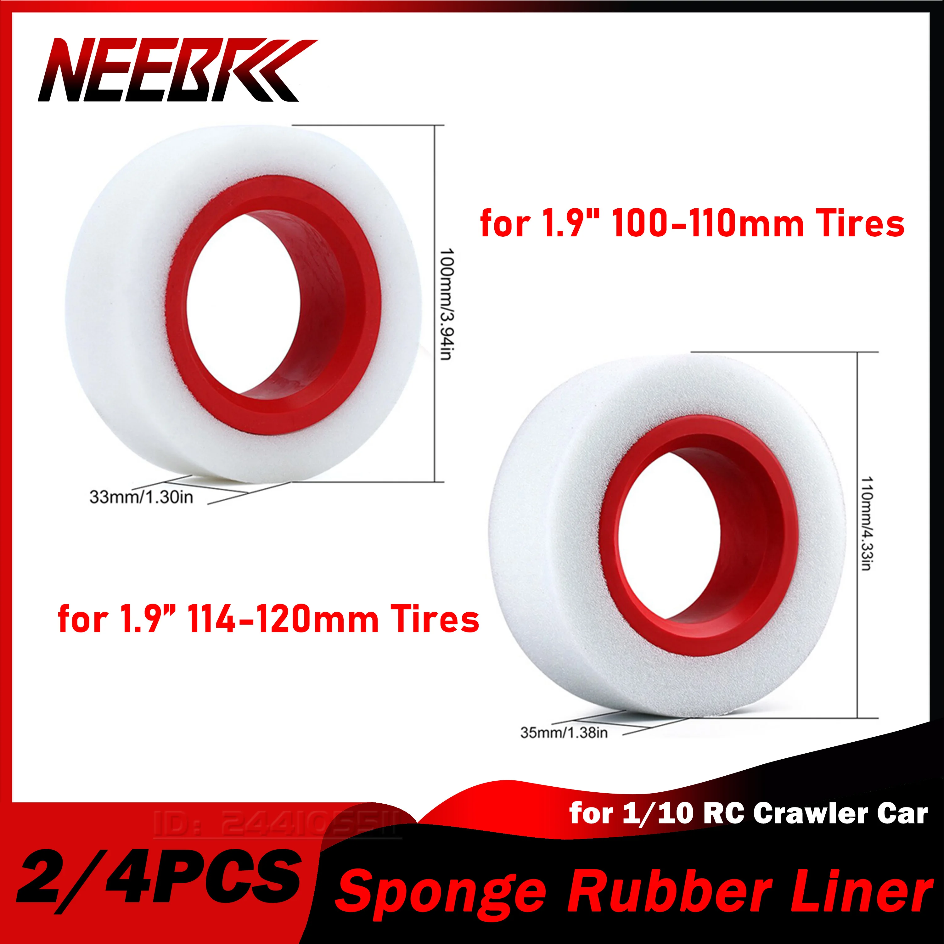 2PCS/4PCS 1.9in Sponge Rubber Liner Soft TPE&Foam Double Layer for 1/10 RC Crawler Car Tire Tyre TRX4 TRX6 Axial SCX10 90046