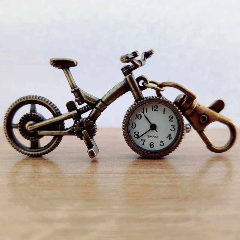 Vintage Bronze Steampunk Bicycle Shape Quartz Pocket Watch Keychain Clock Chain Men's and Women's Gifts
