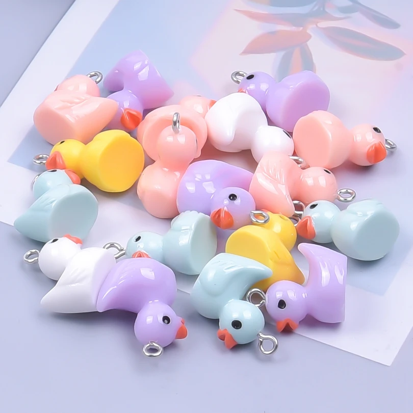 10/30/50/100pcs/Lot Multicolored Resin 3D Duck Charms Cute Animal Pendant For Jewelry Making Diy Earrings Keychain Accessories
