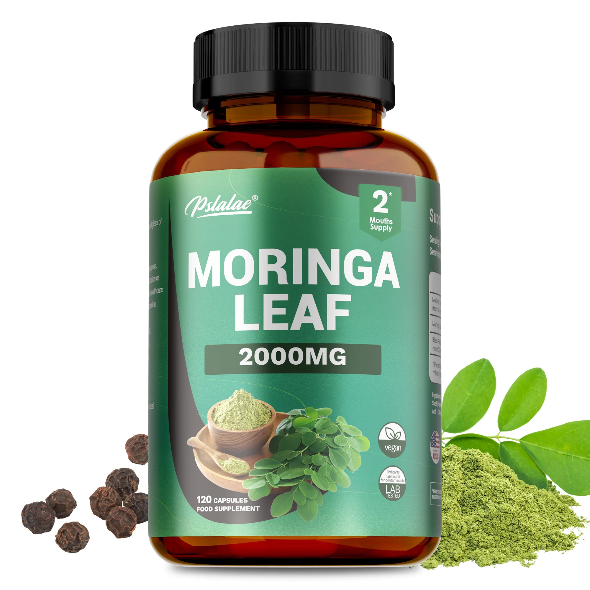 

Moringa Leaf Capsules - with Black Pepper,Moringa Leaves, Nutrient Absorption, Promote Metabolism, Supports Skin and Gut Health