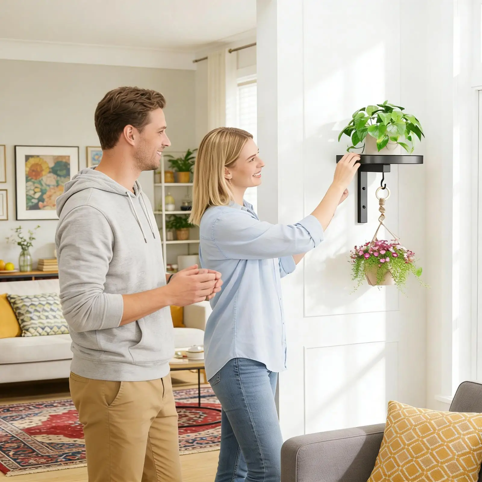 Window Plant Hanger Decorative Metal Flower Rack Stand Hangings Plant Holder For Indoor Flower Outdoor Corner Kitchen Sill