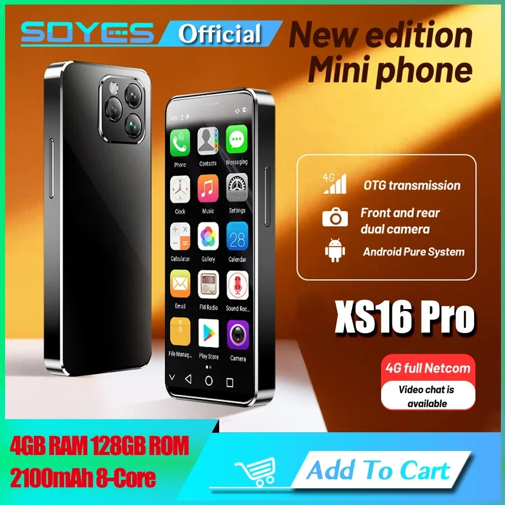 

SOYES XS16 Pro 4'' Mini Smartphone 4GB RAM 128GB ROM Android 10.0 Octa-core 2100mAh Face ID 4G LTE Type-C OTG Small Phone