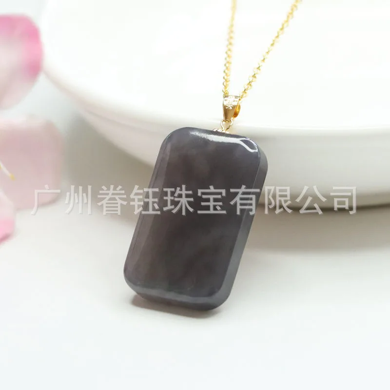Juantu S925 Silver Pendant with Natural Hetian Jade in Smoky Purple, Model S1091413