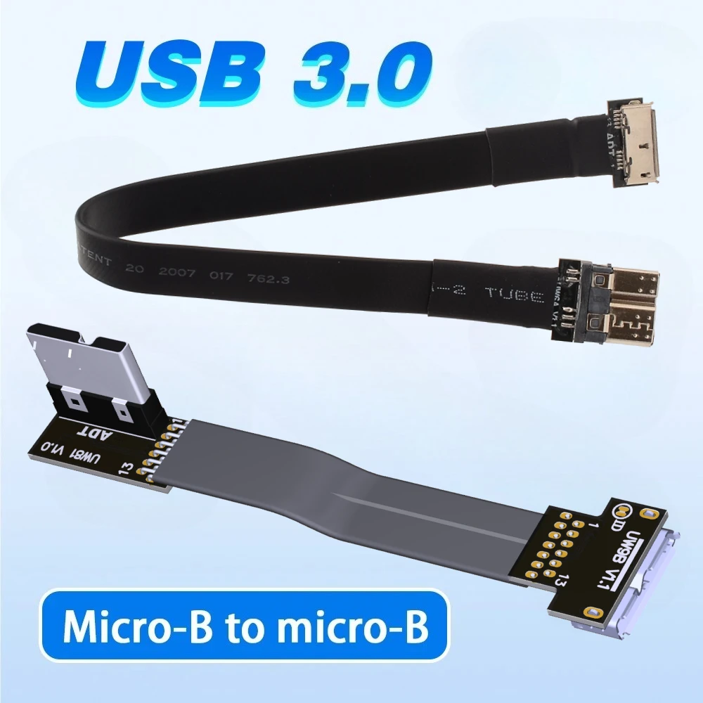 ADT-Link USB 3.0 Micro-B Female to Male FPV Elbow Angled Up Down FPC Flexible Ribbon Cable Flat Micro B Aerial Photography Cable