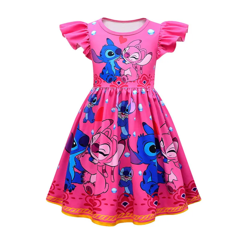 New Stitch Baby Girl Birthday Dress Fashion Cotton Princess Party Dress For Children Rainbow A Word Skirt Girl Birthday Present