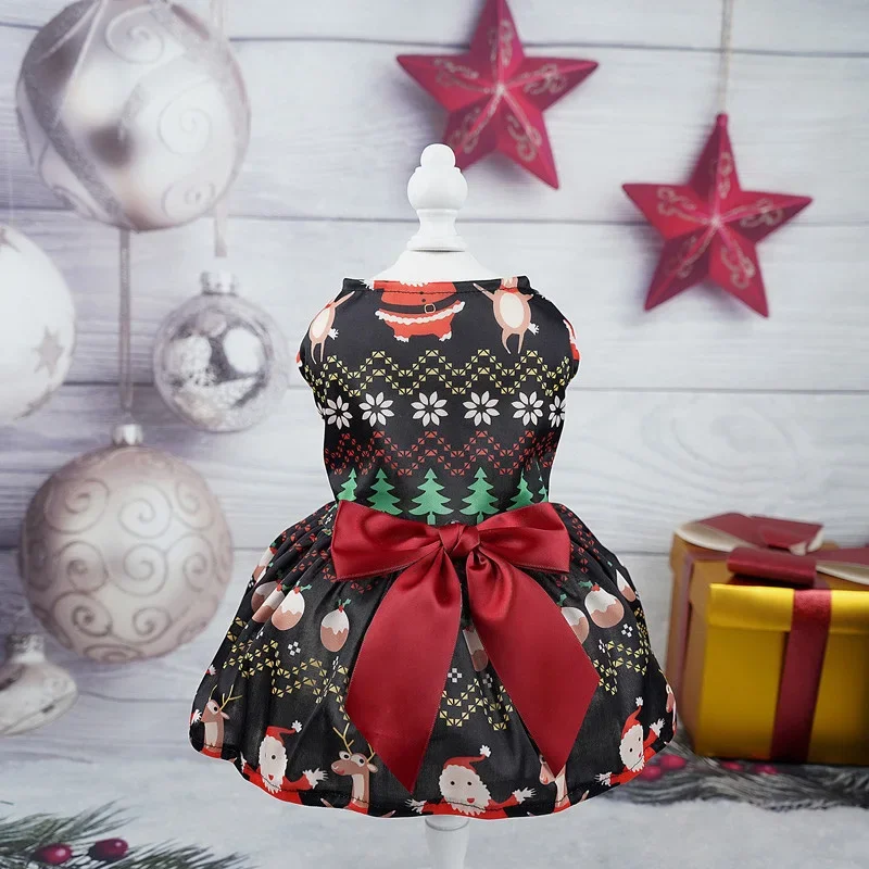 Christmas Dog Clothes Dog Dress Xmas Clothes Winter Cosplay Cat Pet Cute Printed Skirt Fancy Princess Puppy Dress Pet Clothing