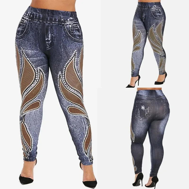 Denim Look Print hohe Taille Bauch Kontrolle Butt Lift Leggings Frauen schlanke Bleistift hose Frühling Sommer Leggins neu