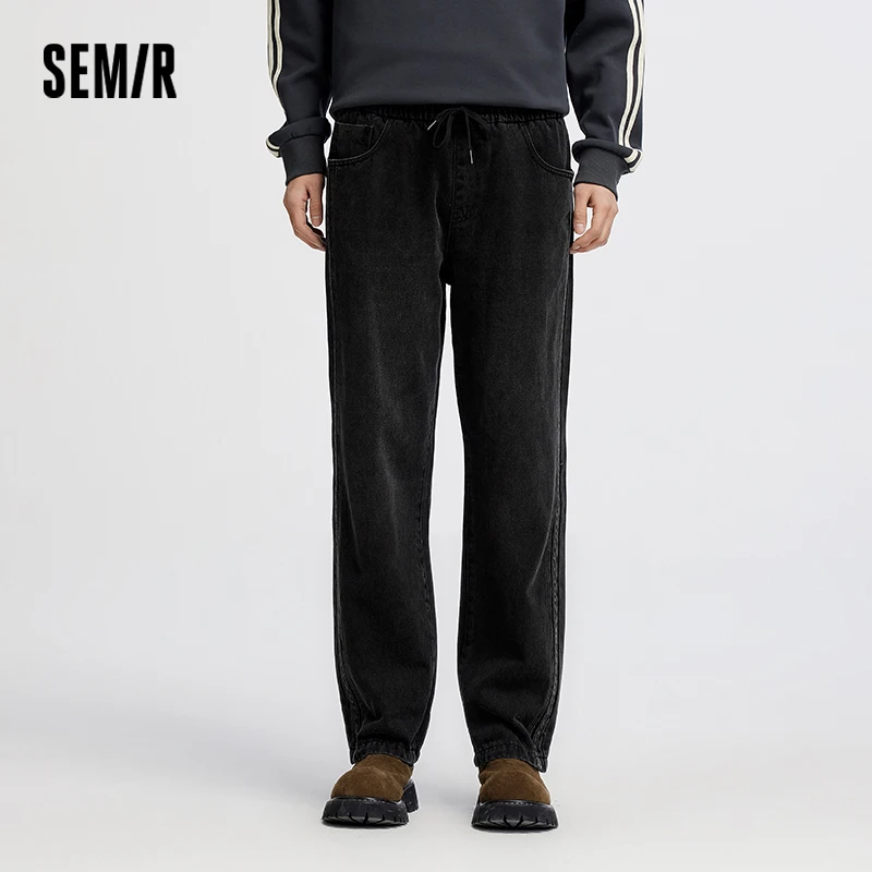 

Semir Men Jeans Retro Wide Straight Side Stripe Elastic Waist 2026 Autumn Soft Denim Pants Casual Street Style Daily Wear