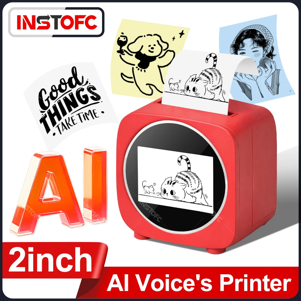 58mm Mini AI Thermal Printer AI Smart Voice Print Maker Mini Portable Digital Display Printer for Kids Children Gifts 2inch