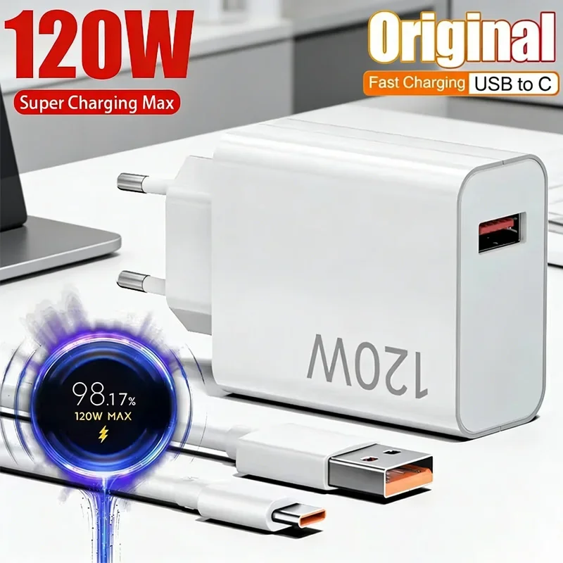 

120W Fast Charger EU Turbo Charge Hypercharge Adapter USB C EU/US Wall Adapter For iPhone 17/16/15 Xiaomi Huawei Samsung VIVO