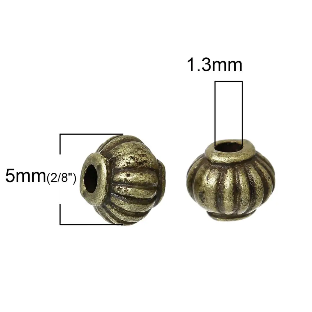 30pcs Vintage Spacer Beads Pumpkin Shape Antique Bronze Color Metal Loose Beads DIY Making Bracelets Jewelry About 5mm x 4mm