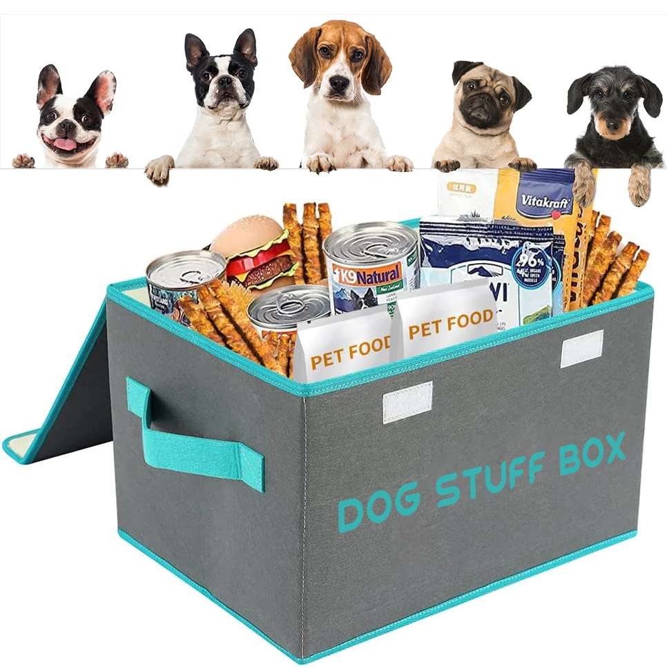 Collapsible Dog Toy Basket Pet Storage Box Dog Toy Bin Blend Dog Container Organizer with Lid for Dog Stuffs Accessories