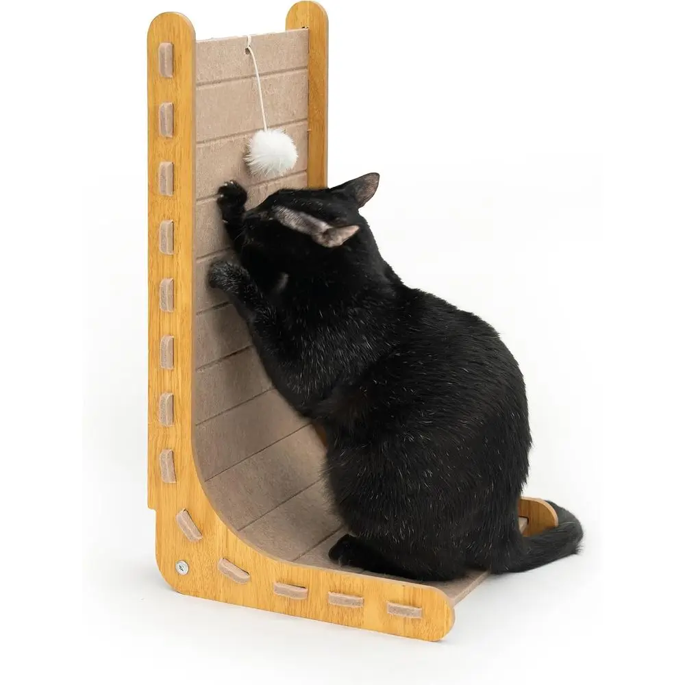 

L-образная настенная когтеточка для кошек, высотой 24 дюйма, с подвесным шариком, прочный пенопласт 9 мм, бежевый цвет