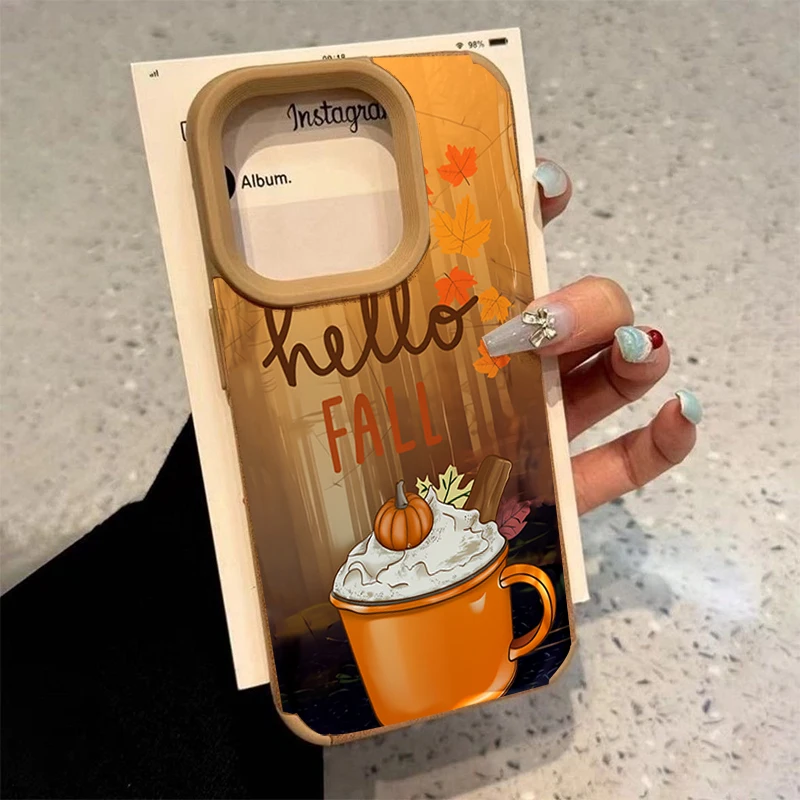 Retro Maple Leaf Fall Coffee Phone Case For iPhone 17 16 15 Pro MAX 14 PLUS 13 12 11 Pro XR X 17 Air Fall Halloween Shockproof
