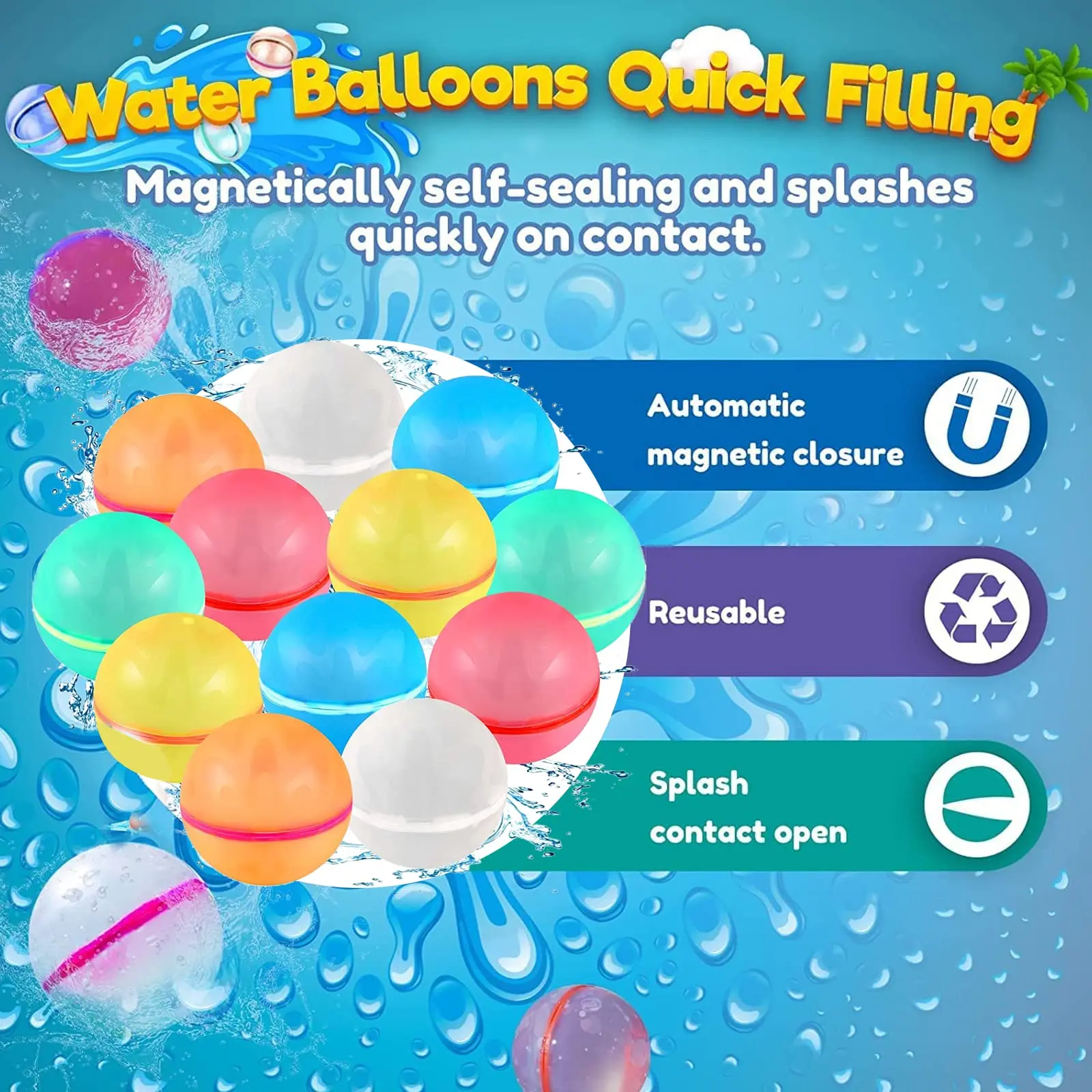 Soft Reusable Water Balloons Quick-Fill Refillable Durable Magnetic Water Balloons for Outdoor Activities for Endless Summer Fun