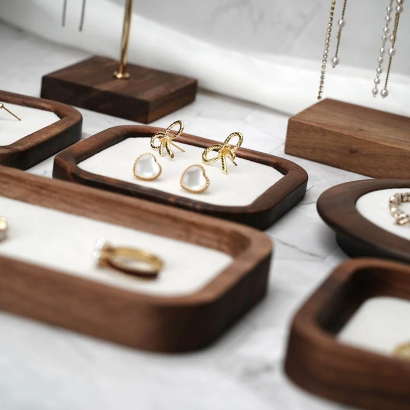 Jewelry Display Geometry Earrings Show Stand Shelf Walnut Rings Holder Tray Jewelry for Home Decoration