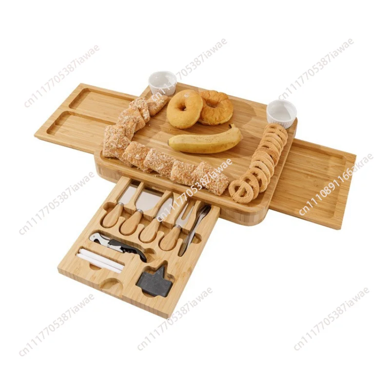 New Bamboo Cheese Board Set, Four Drawer Flavor Saucer Cheese Board Knife Set Cutting Board