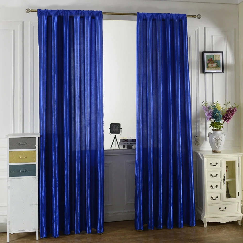 Room Half Blackout Drape Curtains with Sufficient Durability and Ruggedness 1pc Pure Color Satin Tulle Door Window Curtain