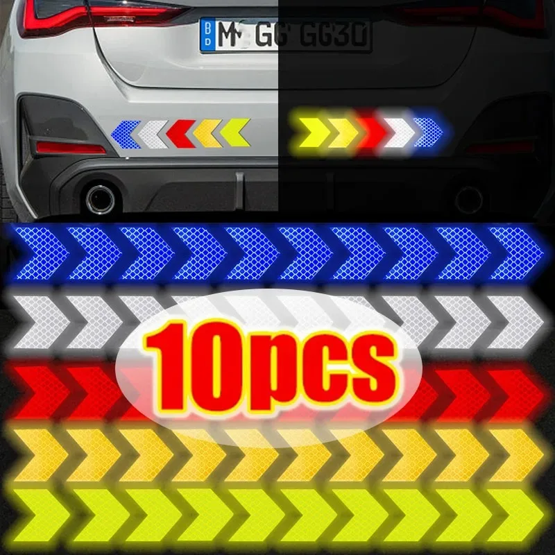 10PCS Car Motorcycle Reflective Stickers Warning Decals Arrow Sign Tape for Auto Tail Bar Bumper Trunk Safety Decoration Sticker