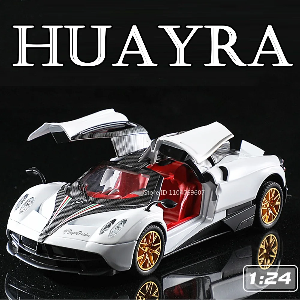 1:24 Pagani Huayra Model Toy Sports Cars Alloy Diecast Zonda HP Supercars Sound Light Doors Opened Pull Back Car Toys Kids Gifts