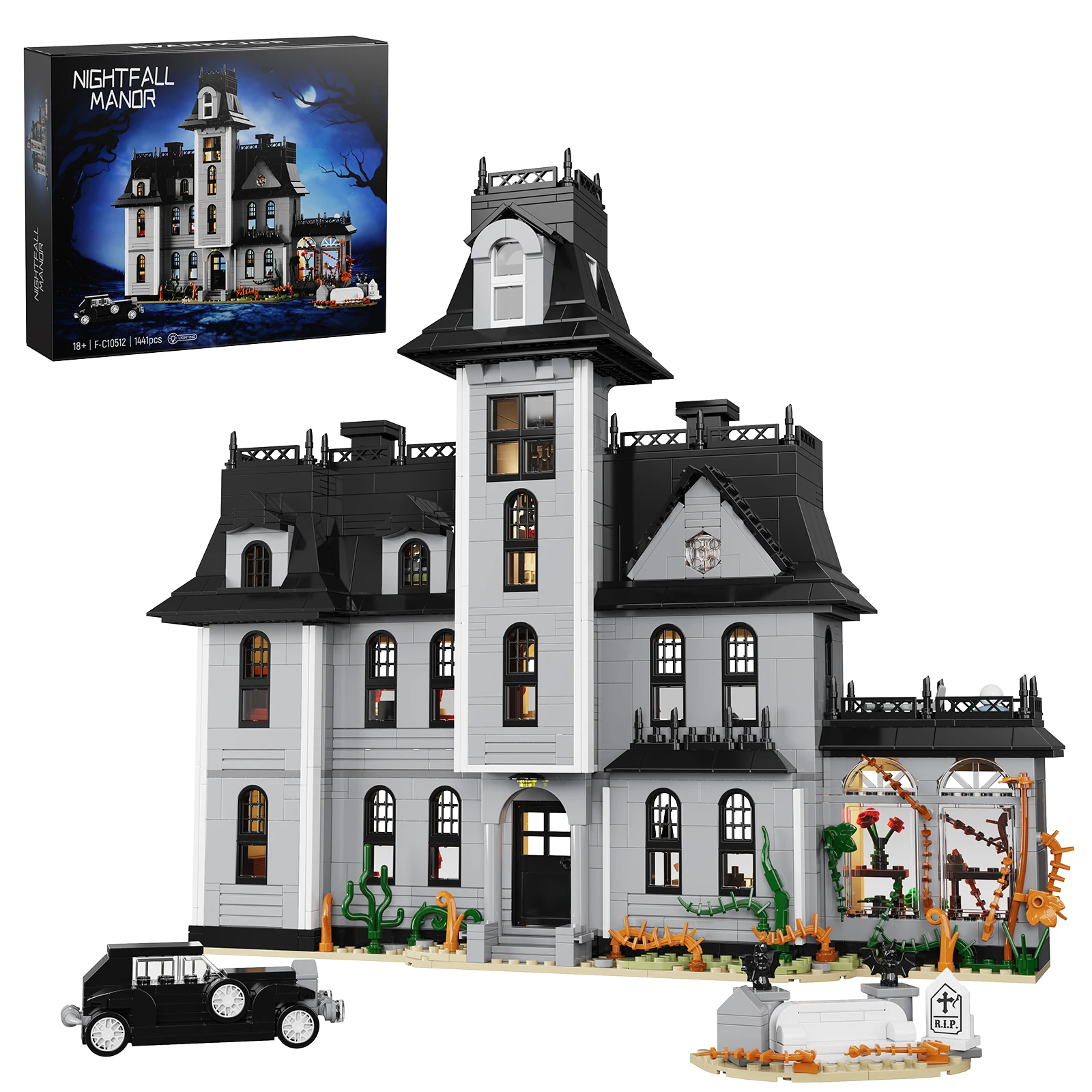 Addam Nightfall Manor Building Blocks Set Architecture House Model Bricks Home Decoration Toy Halloween Gifts for Adults Fans