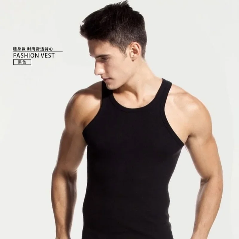 

Ummer Men's Vest I-shaped Crew Neck Cotton Vest Male Fitness Exercise Breathable Elasticity Slim Fit Bottoming Vest