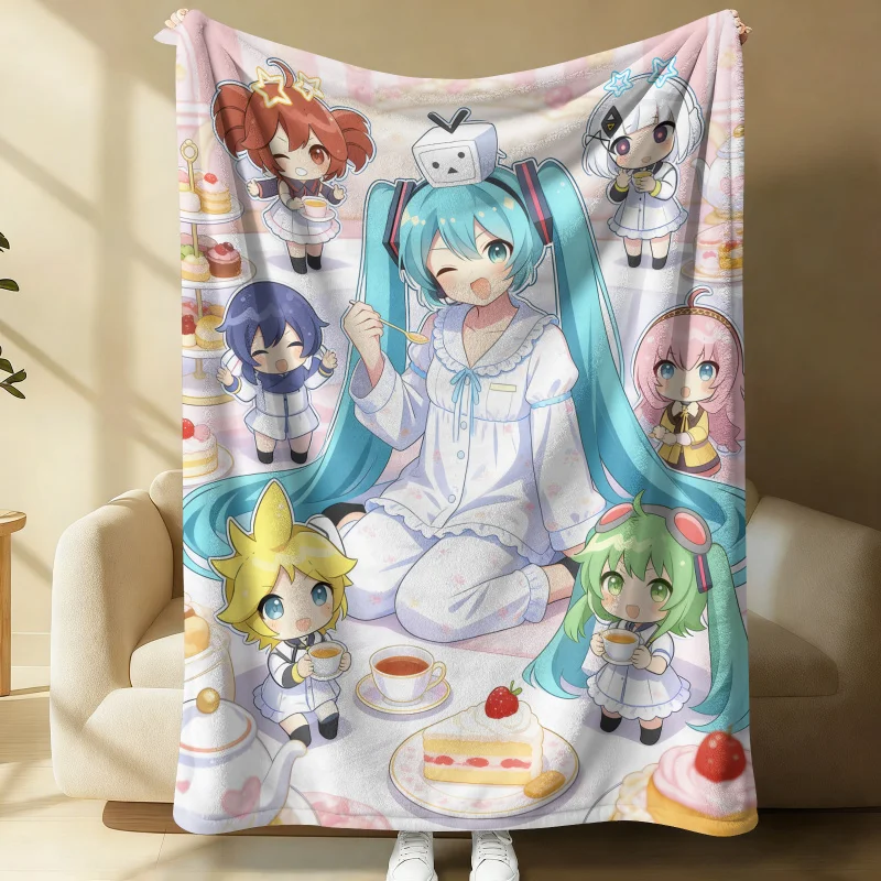 Hatsune Miku Flanelldecke, weiche Heimdecke, Nickerchendecke, Sofadecke, Anime Outdoor Reise- und Campingdecke, Geschenk für Fans und Teenager
