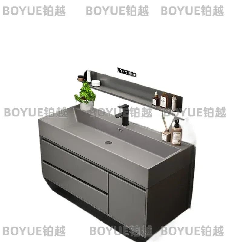 Nano Rock Integrated Bathroom Vanity Cabinet with Smart Mirror Toilet Side Washbasin Combo Modern Light Luxury Wall Mounted