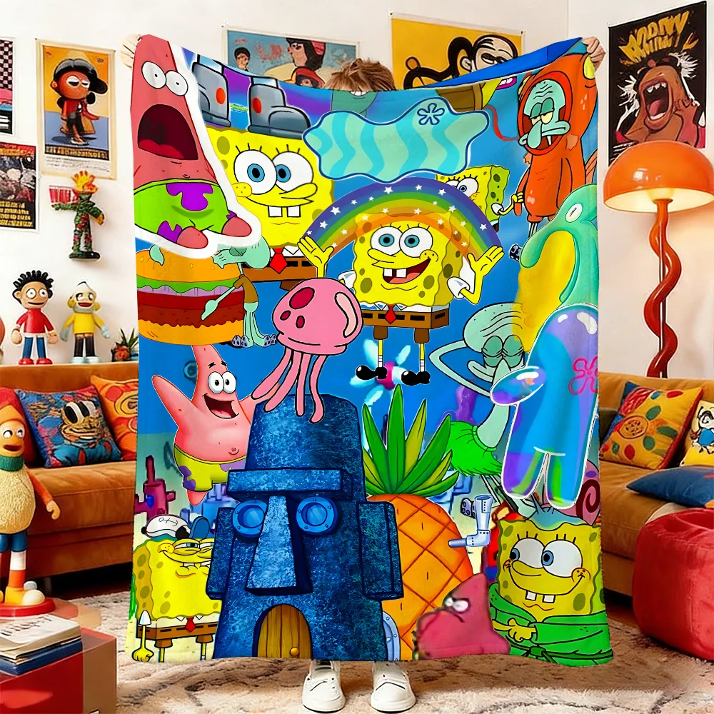 Mantas Suaves y Esponjosas de Bob Esponja para Sofá y Cama, Colchas Decorativas para el Hogar, Mantas de Anime para Picnic y Uso General