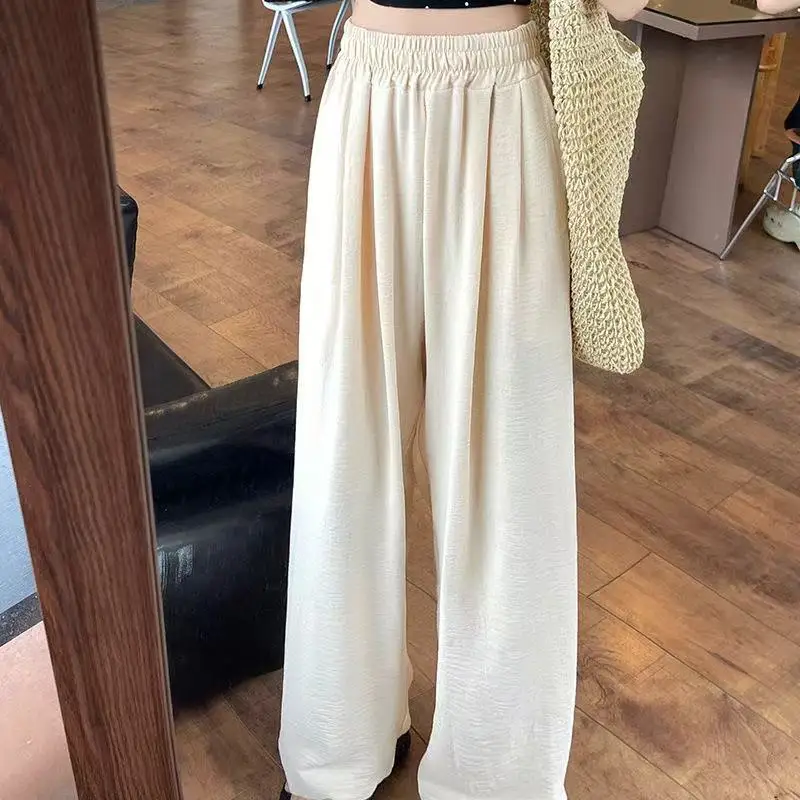 New High Waist Relaxing Straight Leg Spring/Summer Ice Silk Wide Leg Women's Pants Korean Thin Chiffon Casual Fashion Pants