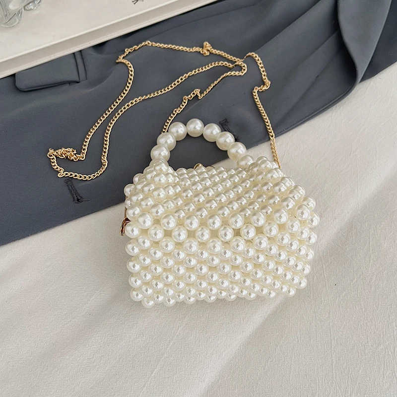 Luxuriöse Designer-Damentasche, handgefertigte Perlen-Tasche, neue Ketten-Schulter-Crossbody-Tasche, Mini-Lippenstift-Etui, Vintage-Perlen-Abendtasche – Detail 14